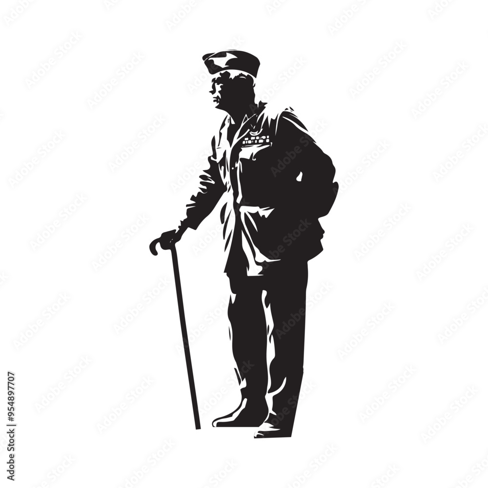 Black and white Veteran vector silhouette