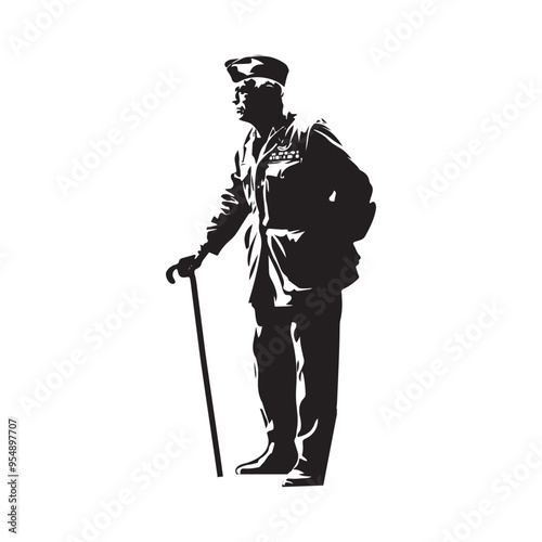 Black and white Veteran vector silhouette