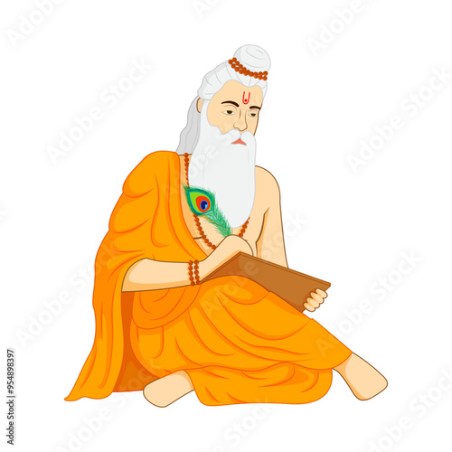 Vector illustration of Maharshi Valmiki cartoon portrait on transparent background photo