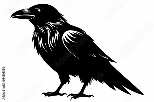 Raven silhouette vector art. Crow bird icon illustration