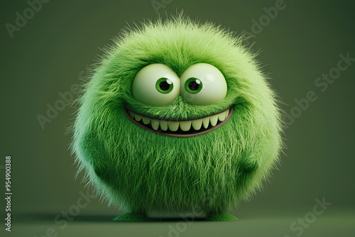 Cute green furry monster 3D cartoon character