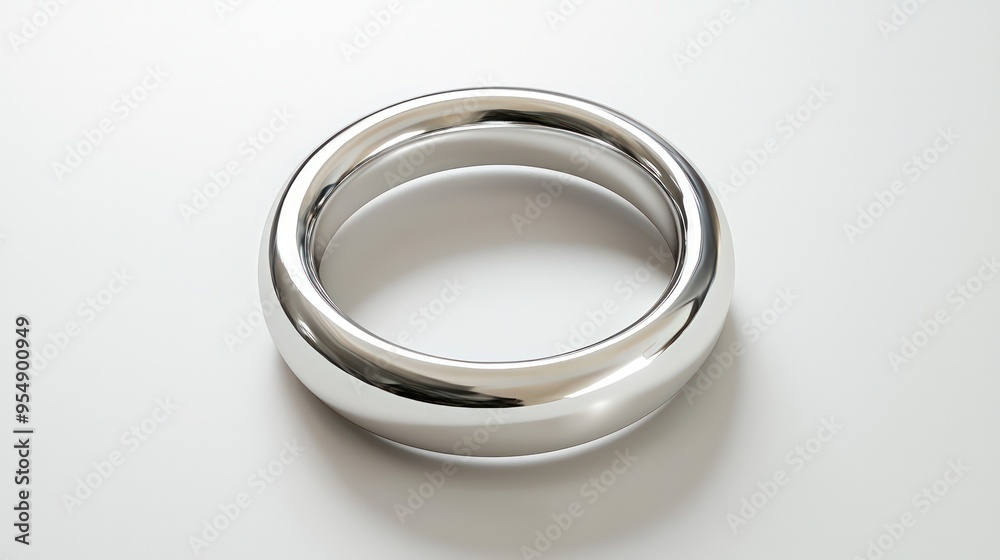 Sleek Design Element 3D Render of a Silver Chrome Metal Ring on White Background Sleek Design Element 3D Render of a Silver Chrome Metal Ring on White Background