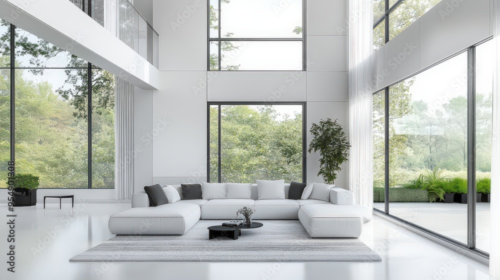Fototapeta premium Minimalist Modern Living Room with Bright Natural Light