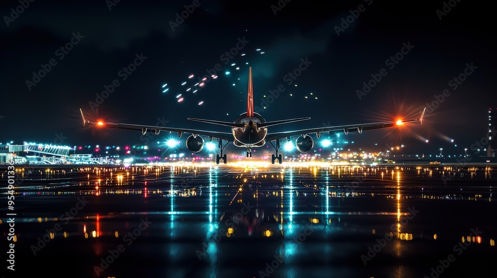 Naklejka premium Airplane Landing: Travel, Adventure, and the Journey to New Destinations