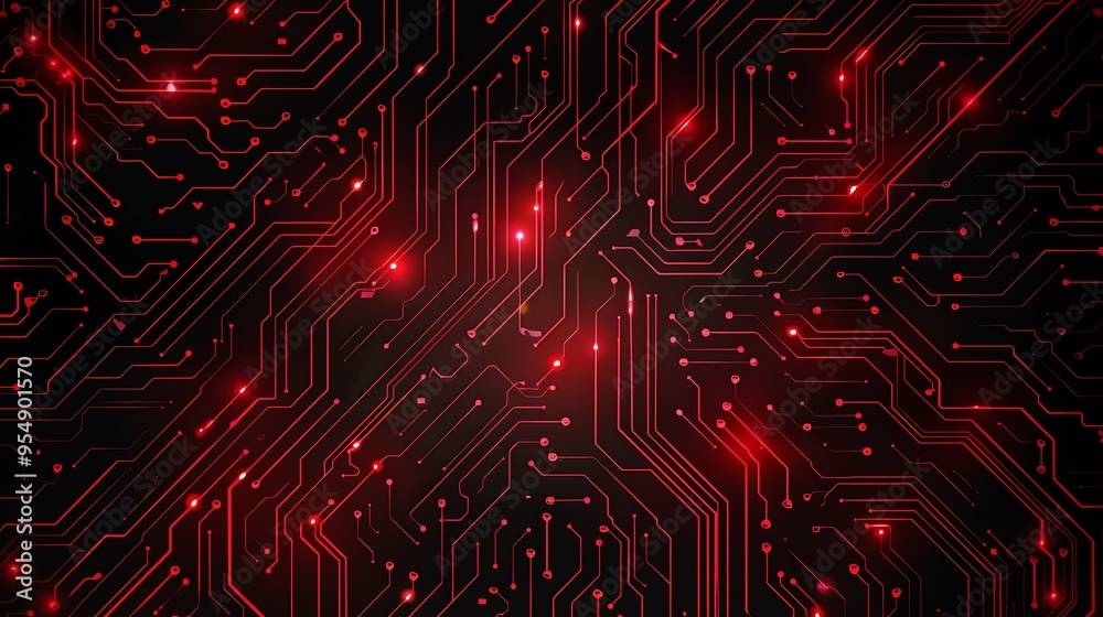 Abstract Digital background with red circuit board design.