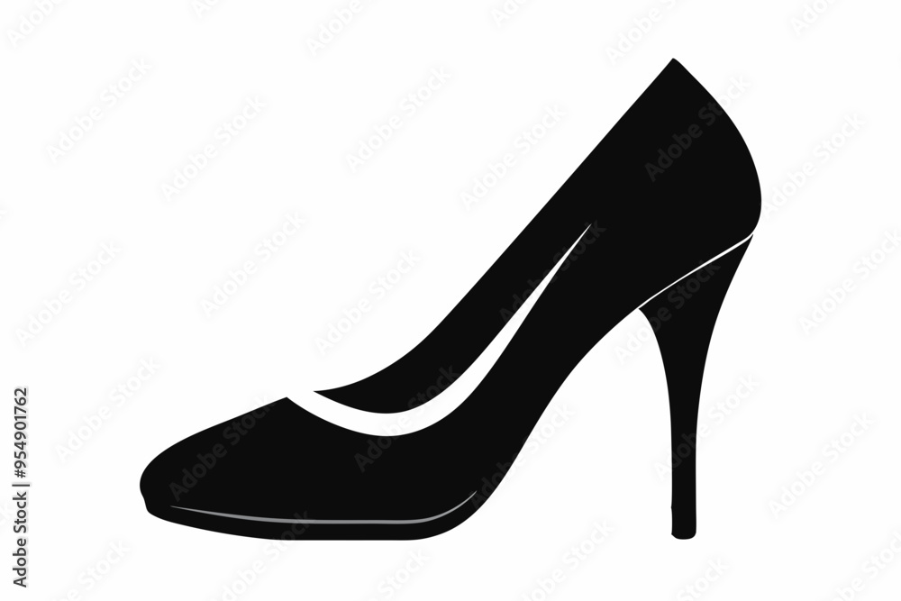 Women shoe vector icon, Black high heel Shoe silhouette
