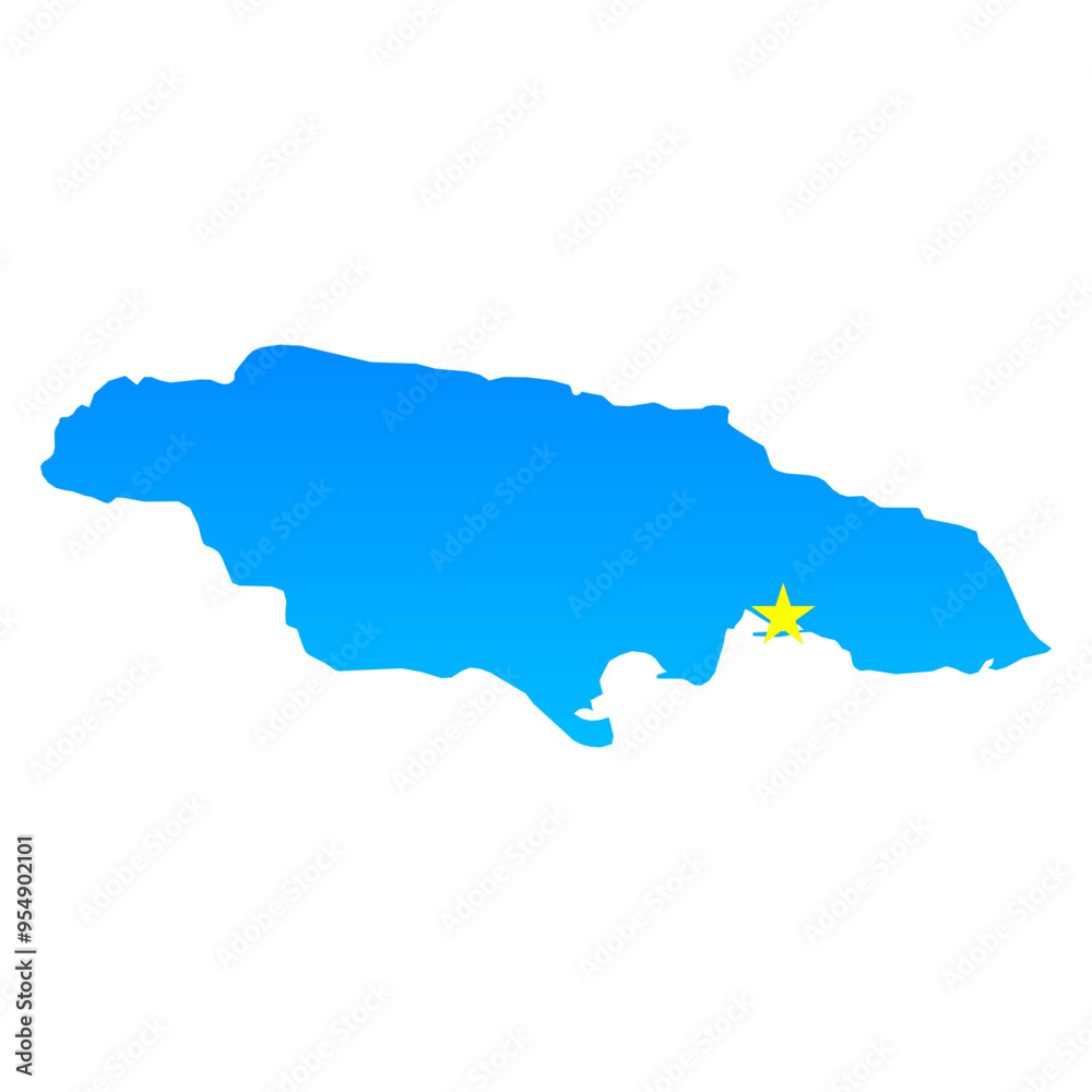 Obraz premium Map of Jamaica with its capital Kingston in professional blue style