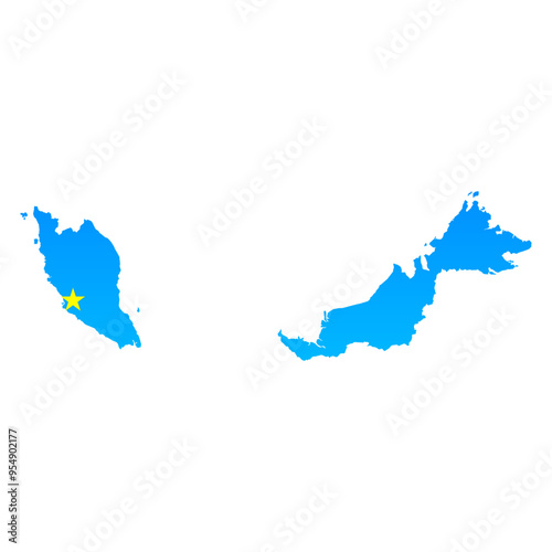 Photography Map of Malaysia with its capital Kuala Lumpur in professional blue style