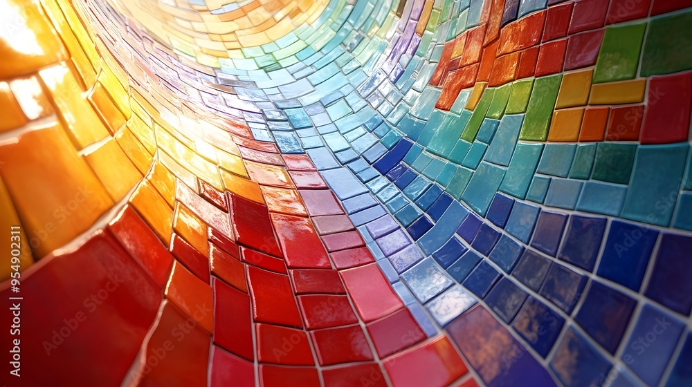 A Vibrant Tertiary Color Mosaic Made of Intricate Tiled Artwork A Vibrant Tertiary Color Mosaic Made of Intricate Tiled Artwork