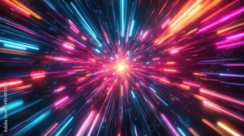 Abstract Neon Lights Background with Bright Stripes and Glowing Colors.