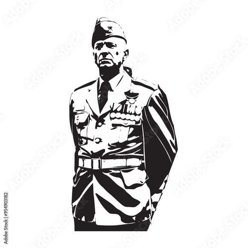 Black and white Veteran vector silhouette