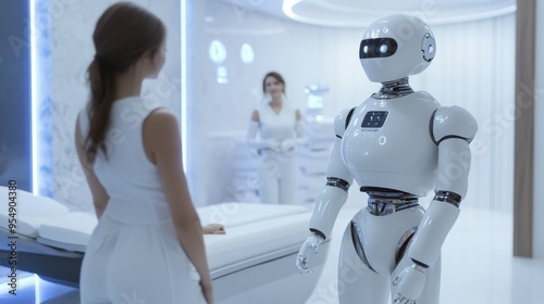 Futuristic Medical Robot Interacting with Patient