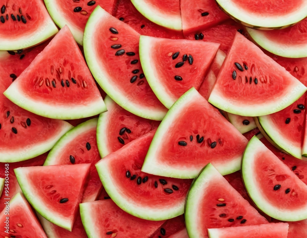 Watermelon triangle slice with seeds isolated on white background. Clipping path. Ai generated image