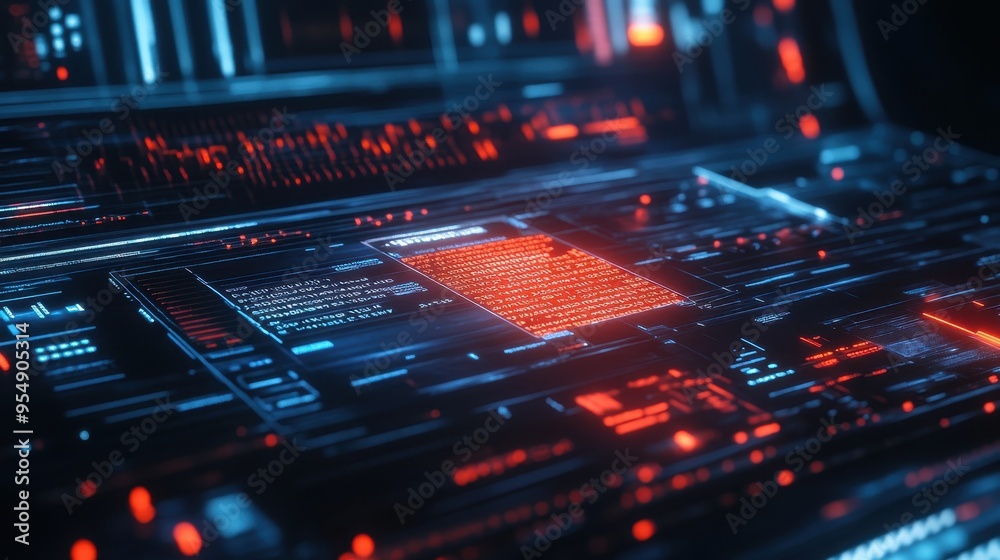 Futuristic Digital Interface with Red and Blue Glowing Lights. Futuristic Digital Interface with Red and Blue Glowing Lights.