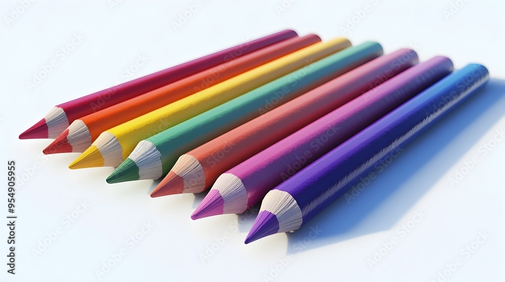 Neatly Arranged Vibrant Tertiary Color Pencils on Clean White Background Neatly Arranged Vibrant Tertiary Color Pencils on Clean White Background