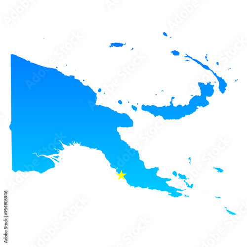 Map of Papua New Guinea with its capital Port Moresby in professional blue style photo