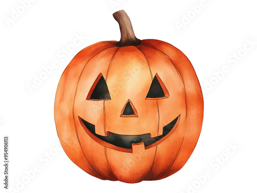 A cheerful carved pumpkin with a smiling face, perfect for Halloween decorations and festive imagery. photo