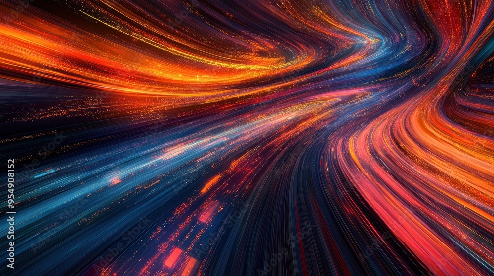 Abstract Swirling Light Trails in Red, Orange, and Blue Hues. Abstract Swirling Light Trails in Red, Orange, and Blue Hues.