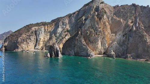 Isola di Palmarola, Faraglione di Mezzogiorno. Ponza. Lazio, Italia, Meditterraneo. 
Vista Aerea del paesaggio marino raggiungibile solo in barca. Meta turistica frequentata da turisti. Mare, estate,  photo