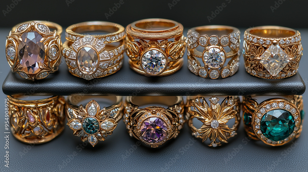collection of high-resolution PNG cutouts featuring elegant ring accessories with transparent backgrounds. Display various designs, including detailed gold bands, diamond-encrusted rings, and vintage-