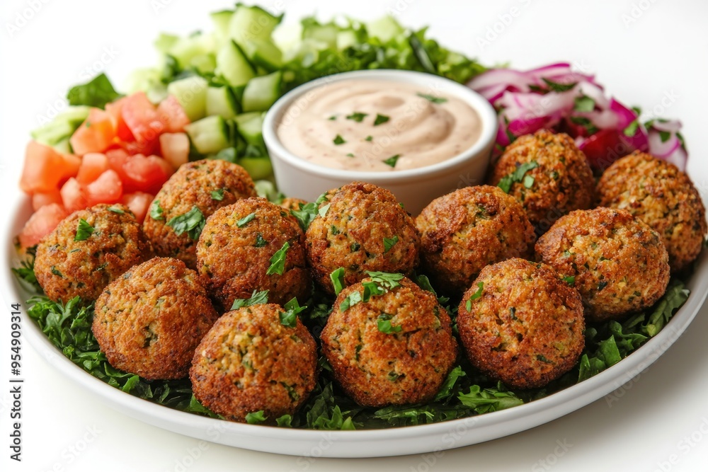 Fried Falafel Balls with Salad and Creamy Dip Fried Falafel Balls with Salad and Creamy Dip