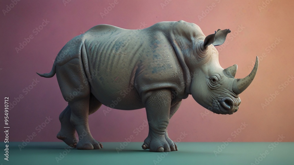 Fototapeta premium White Rhinoceros Standing on Colorful Background