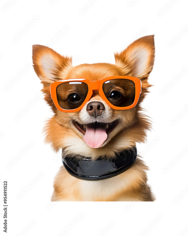 Obraz premium The smiling dog in sunglasses is perfect for pet-related designs, summer-themed content, and animal loving social media posts