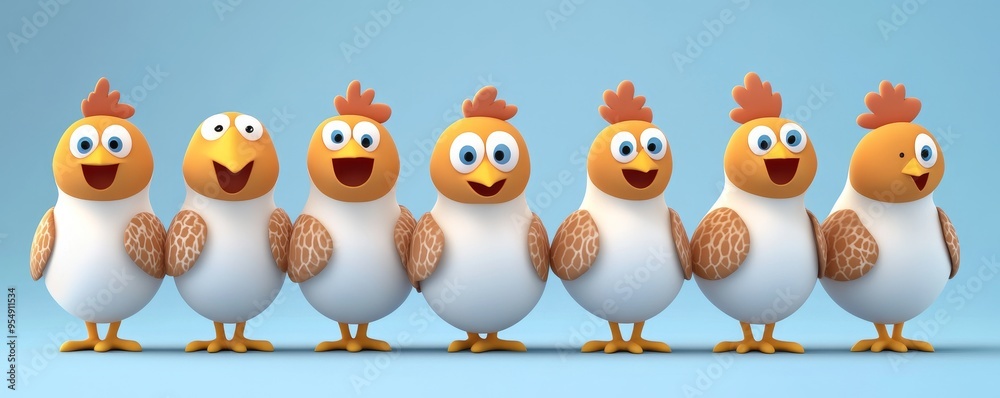 A colorful collection of cartoon chickens with cheerful expressions, perfect for fun and playful designs. A colorful collection of cartoon chickens with cheerful expressions, perfect for fun and playful designs.