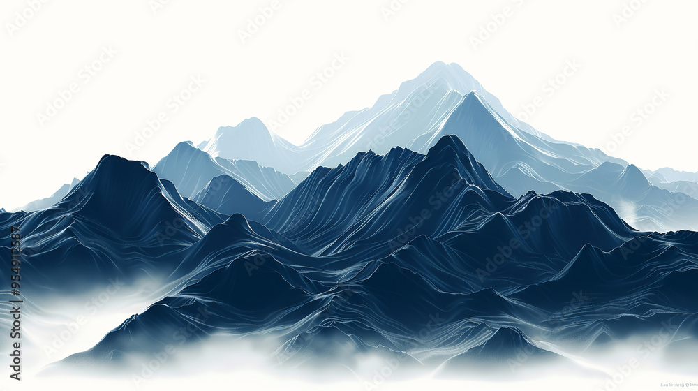 Fototapeta premium Layered mountains emerges on white backdrop, showcasing details and textures