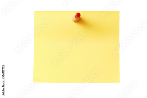 Yellow pinned sticknote isolated on transparent background