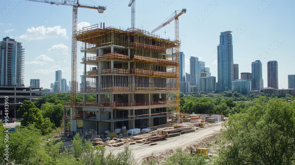 Towering Construction Site in the Heart of the City Towering Construction Site in the Heart of the City