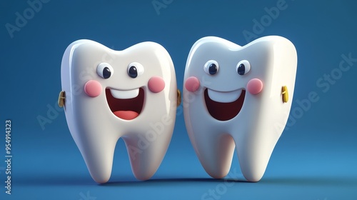 Cheerful cartoon teeth characters with smiling faces and rosy cheeks. Perfect for dental care themes and children's health illustrations.