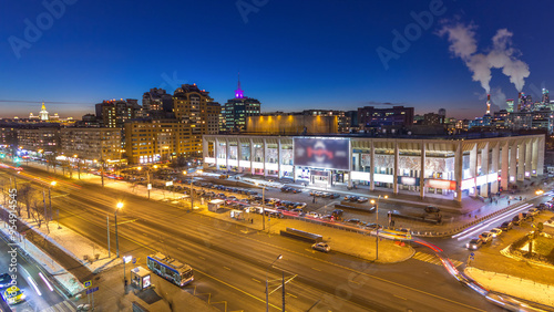 Canvas Print Moscow city Russia skyline aerial panoramic top view night timelapse urban winte