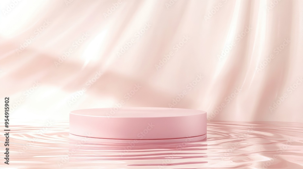 A luxurious pink podium with a floating pedestal, set against a backdrop of rippling cream, perfect for advertising skincare or cosmetics. A luxurious pink podium with a floating pedestal, set against a backdrop of rippling cream, perfect for advertising skincare or cosmetics.
