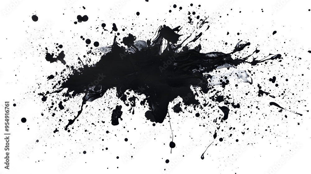 Obraz premium Black Ink Splatter on White Background.