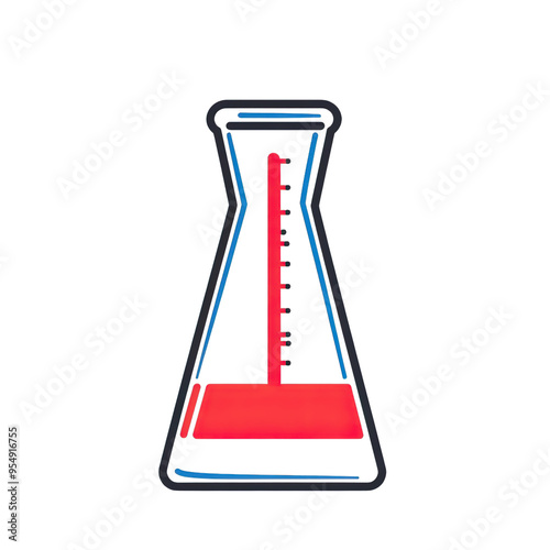 A colorful laboratory flask filled with red liquid, ideal for scientific research, experiments, or education in a modern setting. photo