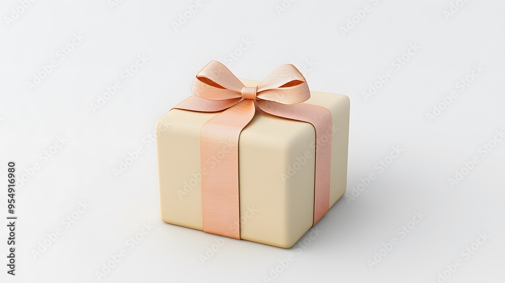 Obraz premium Beige Gift Box With Peach Bow.
