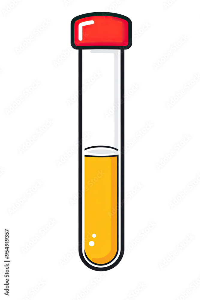 Illustration of a test tube filled with yellow liquid, featuring a red cap. Ideal for science, laboratory, or healthcare themes. Illustration of a test tube filled with yellow liquid, featuring a red cap. Ideal for science, laboratory, or healthcare themes.