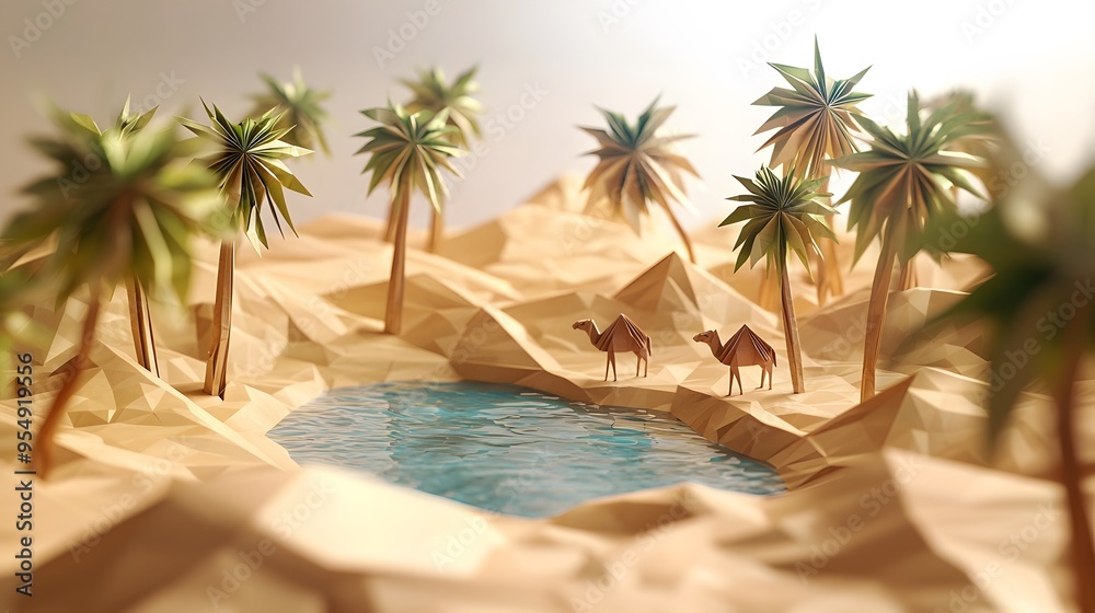 Fototapeta premium Paper Oasis with Camels.