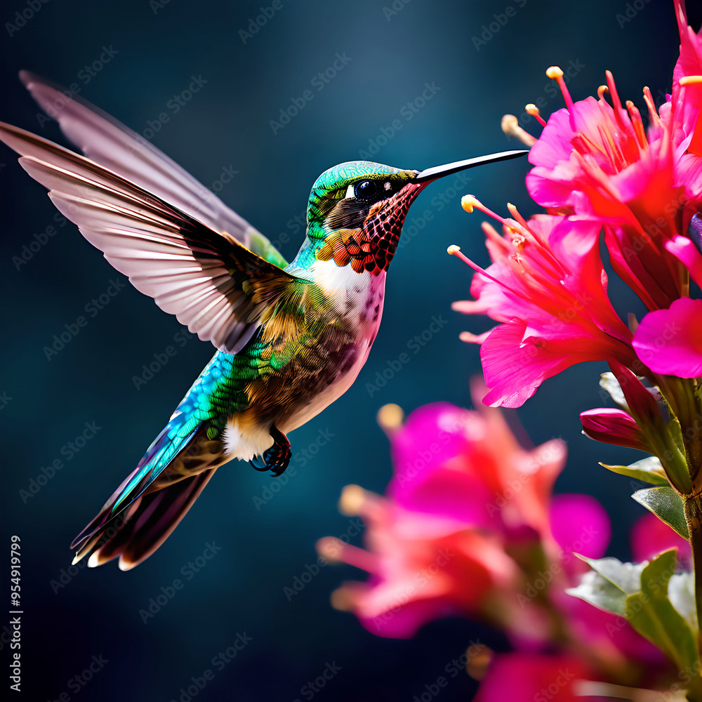 Obraz premium A bird perches a flower with its beak ai generated