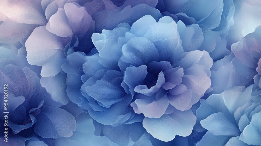 Abstract Blue Flower Petals with Delicate Lines and Soft Textures - Digital Art. Abstract Blue Flower Petals with Delicate Lines and Soft Textures - Digital Art.
