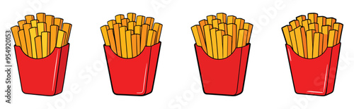 French fries cartoon clipart. French fries in a red carton paper box.