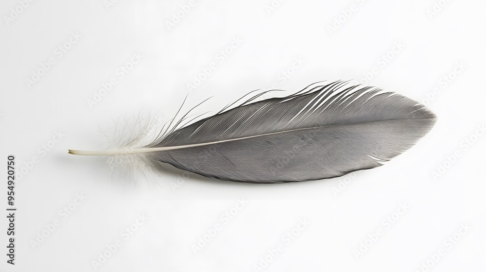 Single Gray Feather on White Background. Single Gray Feather on White Background.