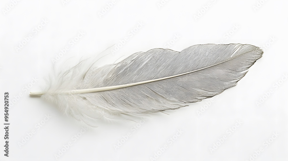 Single Grey Feather on White Background. Single Grey Feather on White Background.