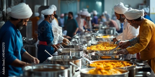 Bustling Sikh Temple Kitchen Preparing Langar Communal Meal
 photo