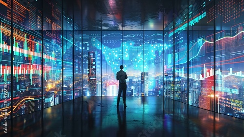 Wallpaper Mural Financial analyst examining economic growth trends using holographic data projections Torontodigital.ca