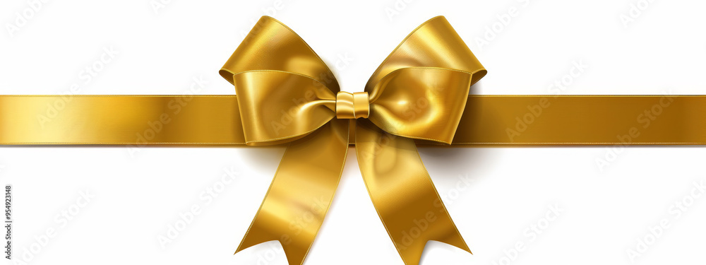 Golden ribbon with a bow on a white background, a detailed and realistic depiction, festive christmas scene Golden ribbon with a bow on a white background, a detailed and realistic depiction, festive christmas scene