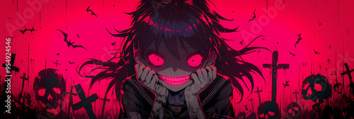 Kawaii Chibi Villain – Cute Horror Anime Girl with Spooky Vibes, anime background