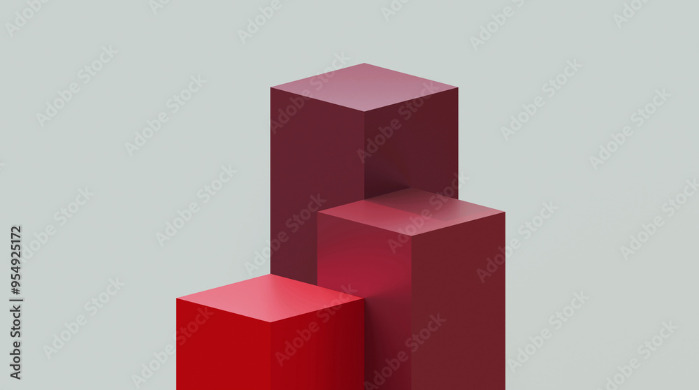 Studio scene for product display on white background. Red cube pedestal template for products. Pedestal on white background. Abstract white background with cubic pedestal. Studio scene for product display on white background. Red cube pedestal template for products. Pedestal on white background. Abstract white background with cubic pedestal.