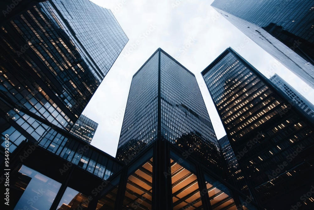 Naklejka premium high rise buildings in office area , ai